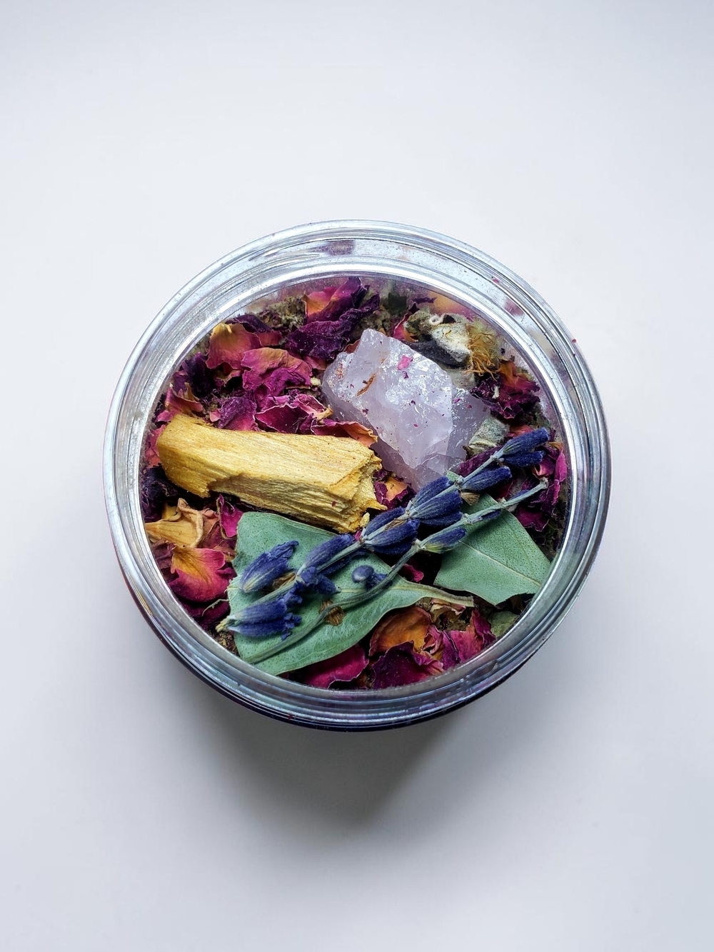 Herbal Floral 2oz Jar Rose Quartz Crystal & Lavender